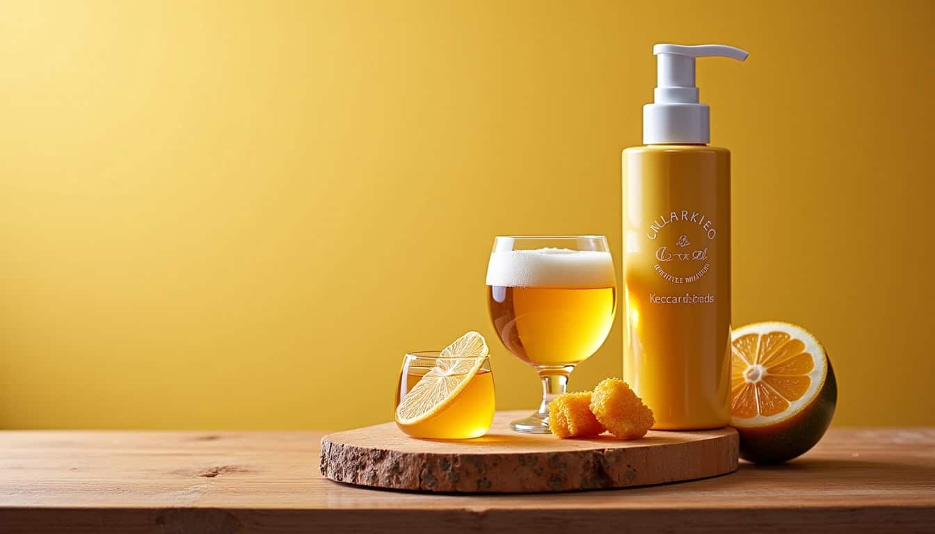 Présentation étalée des produits Secrets de Miel sur une table en bois naturel