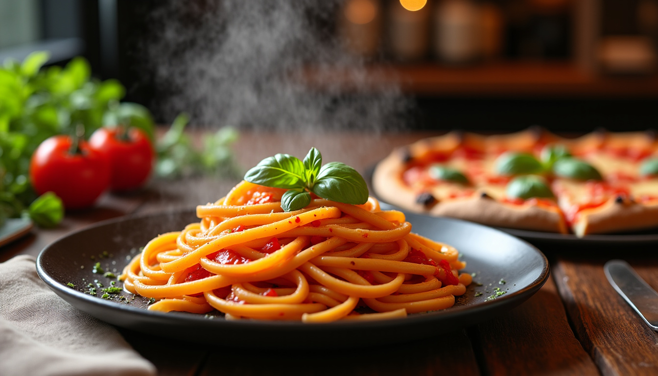 Assiette de pâtes fraîches et pizza napolitaine servies chez Gruppomimo Rennes