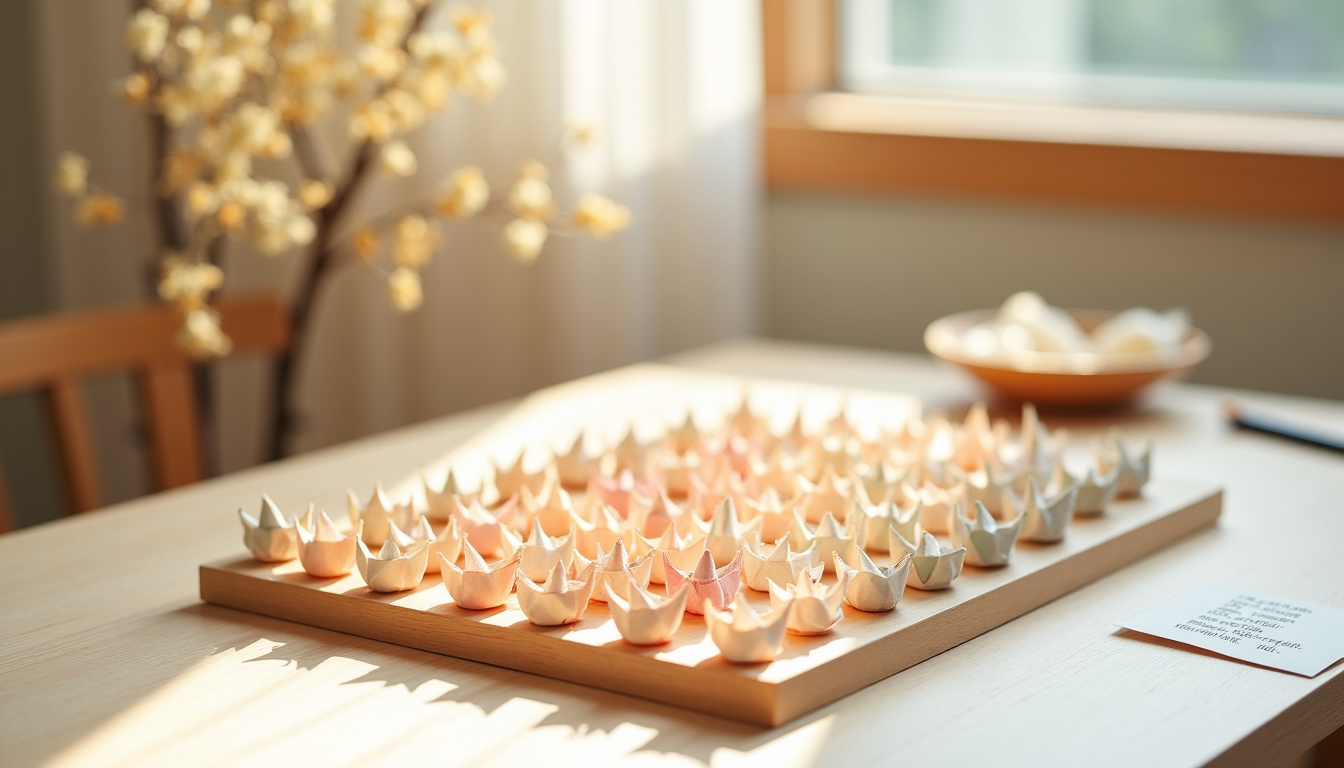 Calendrier de l’Avent japonais fait maison, avec petites boîtes en origami, thé, et citations calligraphiées