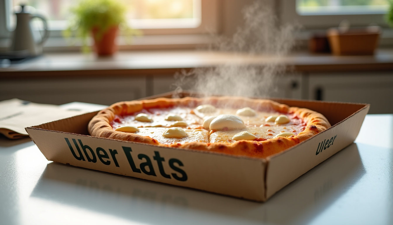 Commande Gruppomimo Rennes livrée via Uber Eats, avec pizza et burrata bien emballées