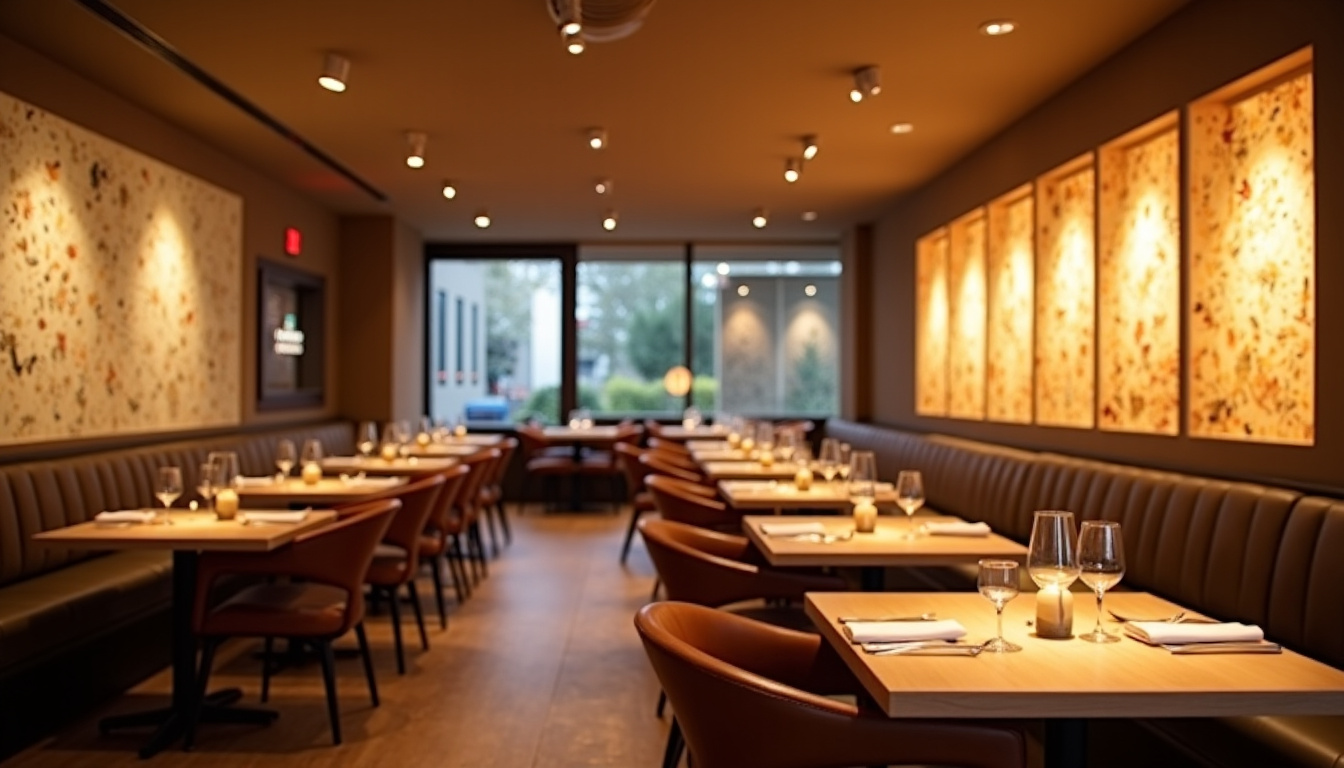 Intérieur de la salle du restaurant Tanaka à Essey-lès-Nancy, design moderne et tableaux lumineux