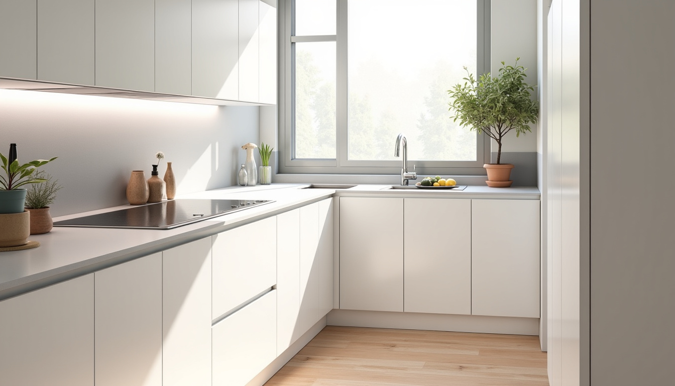 Cuisine SoCoo’c montée dans un intérieur moderne, avec plan de travail hydrofugé et évier Franke