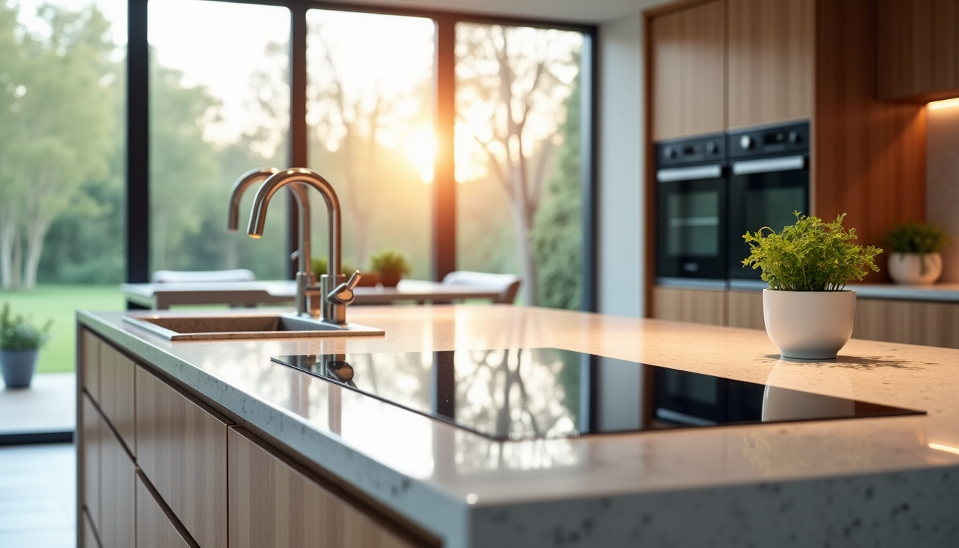 Îlot central équipé d’un évier et d’une plaque de cuisson