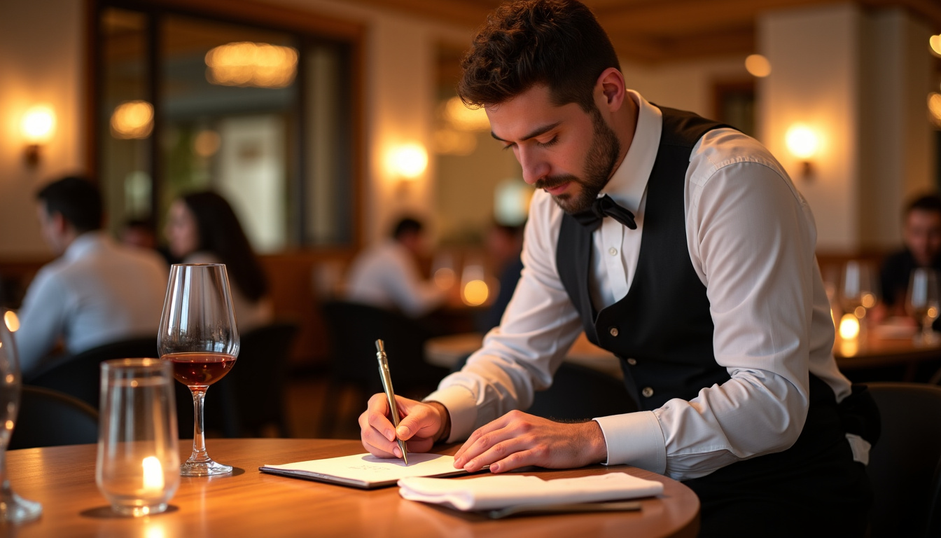 Serveur en train de prendre la commande dans la salle du restaurant Cosmos à Puiseux-Pontoise