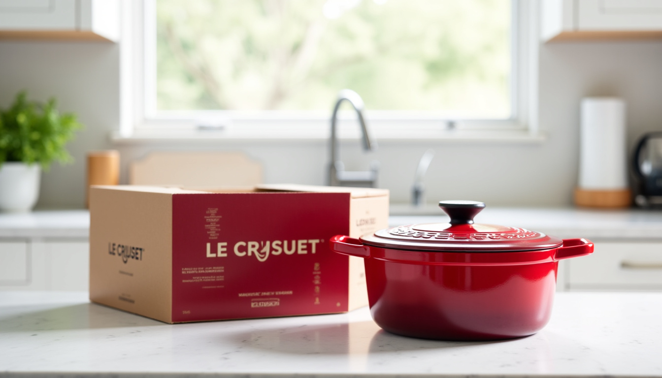 Vérification d’un produit Le Creuset en comparant son emballage et son étiquette