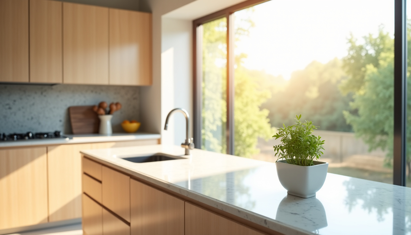 Verrière en cuisine laissant passer la lumière naturelle vers un îlot central