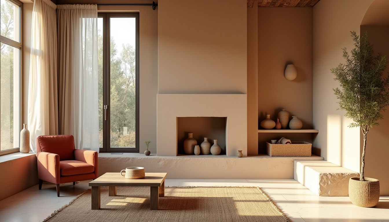 Aménagement intérieur avec harmonisation des couleurs et matériaux dans une pièce de vie