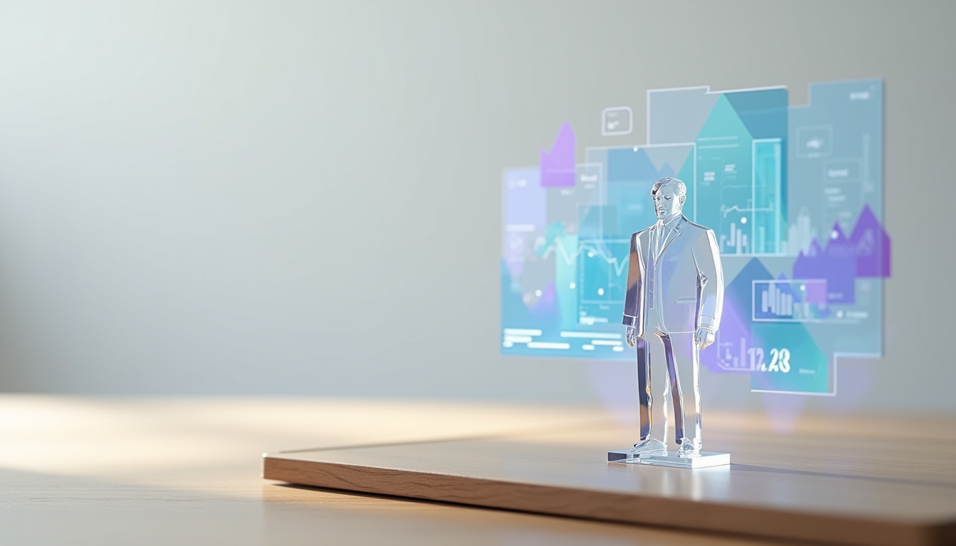 Futur du marketing avec un directeur virtuel supervisant plusieurs écrans de données