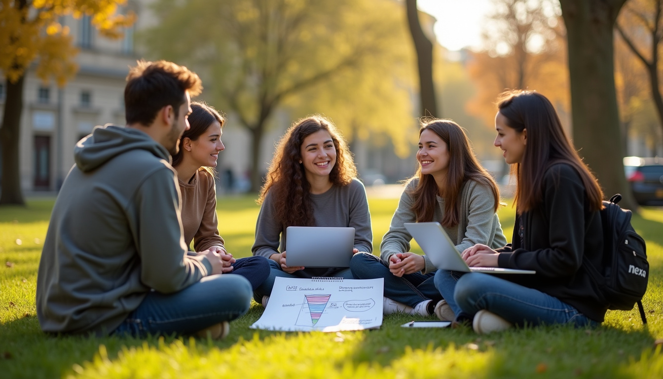 Groupe d'étudiants Nexa en réunion de projet sur le campus de Paris