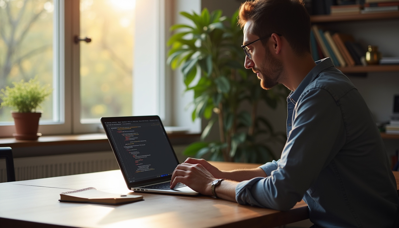 Personne travaillant sur ordinateur depuis son domicile, illustrant le travail en freelance
