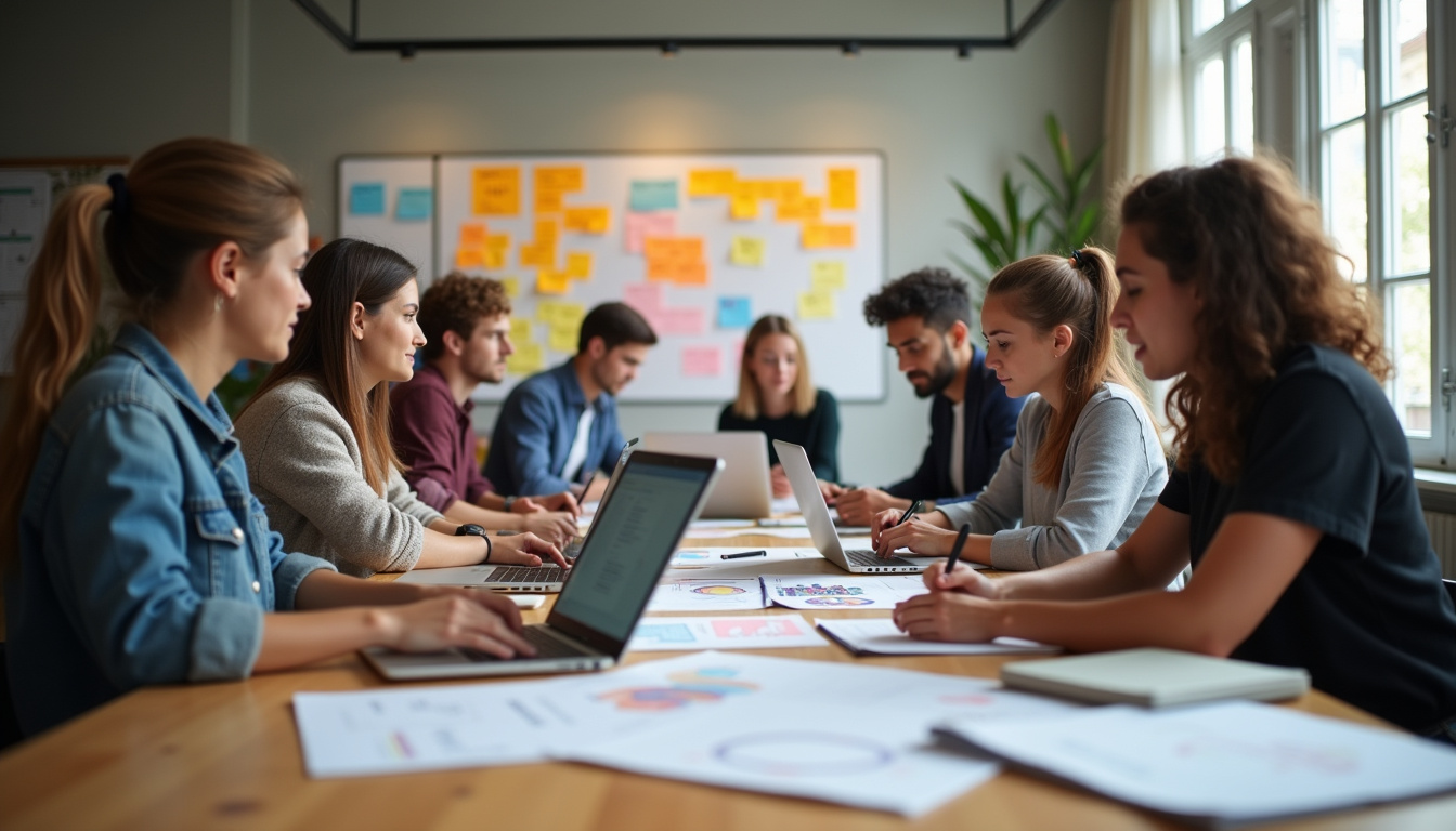 Alternants de Nexa Digital School travaillant ensemble sur un projet de stratégie marketing digital en entreprise