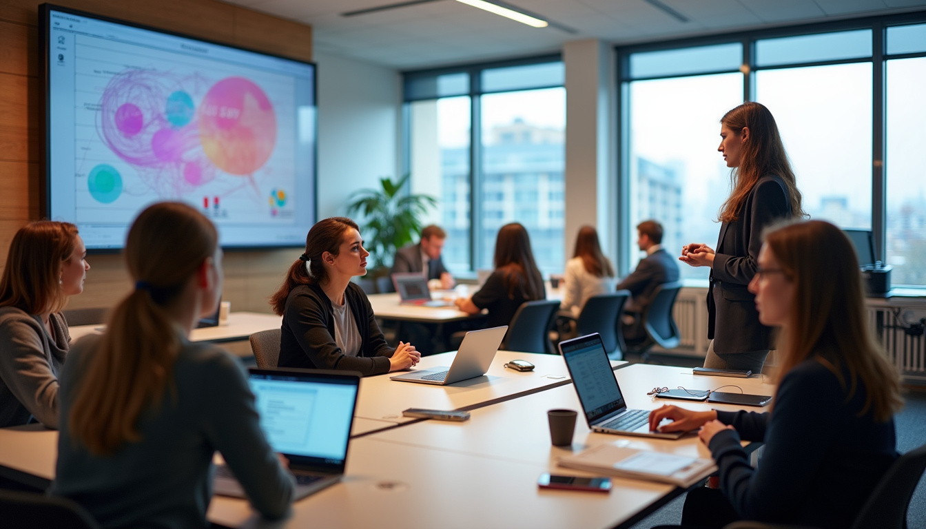 Vue intérieure du campus Nexa à Paris, étudiants en cours interactif